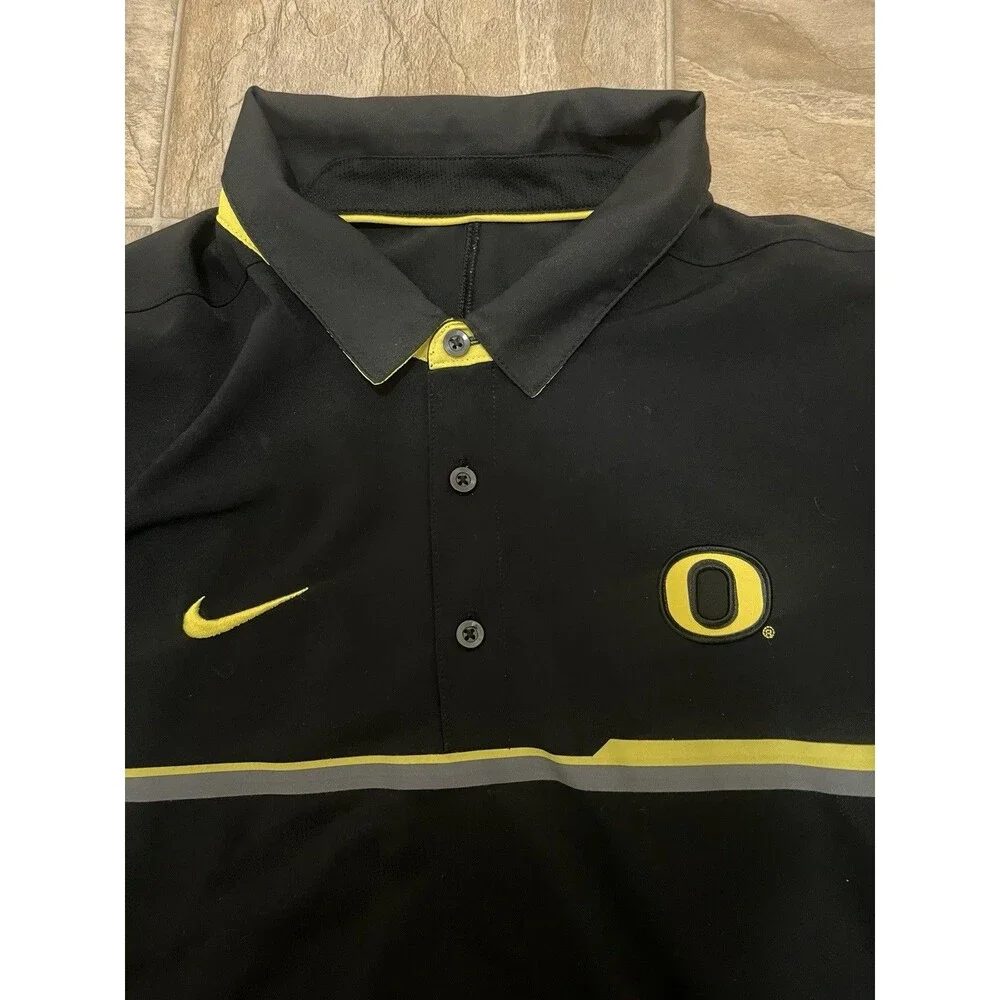 Nike Oregon Ducks Dri-FIT Polo Shirt Mens Large Black Yellow Swoosh Golf Tee